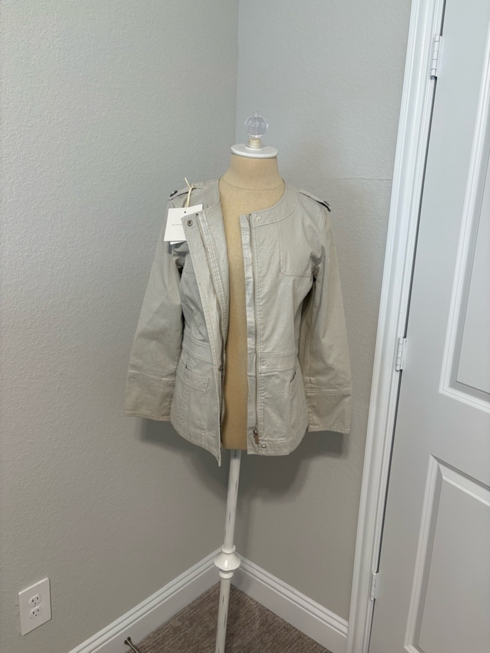 Etcetera Light Beige Utility Jacket - Lightweight Neutral Coat 3/4 sleeves